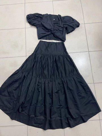 Bubble Bubble Sleeve Short Sleeve Back Single Buckle Kinesion Wrapped Blouse + High Waist Half-Dress Skirt Suit